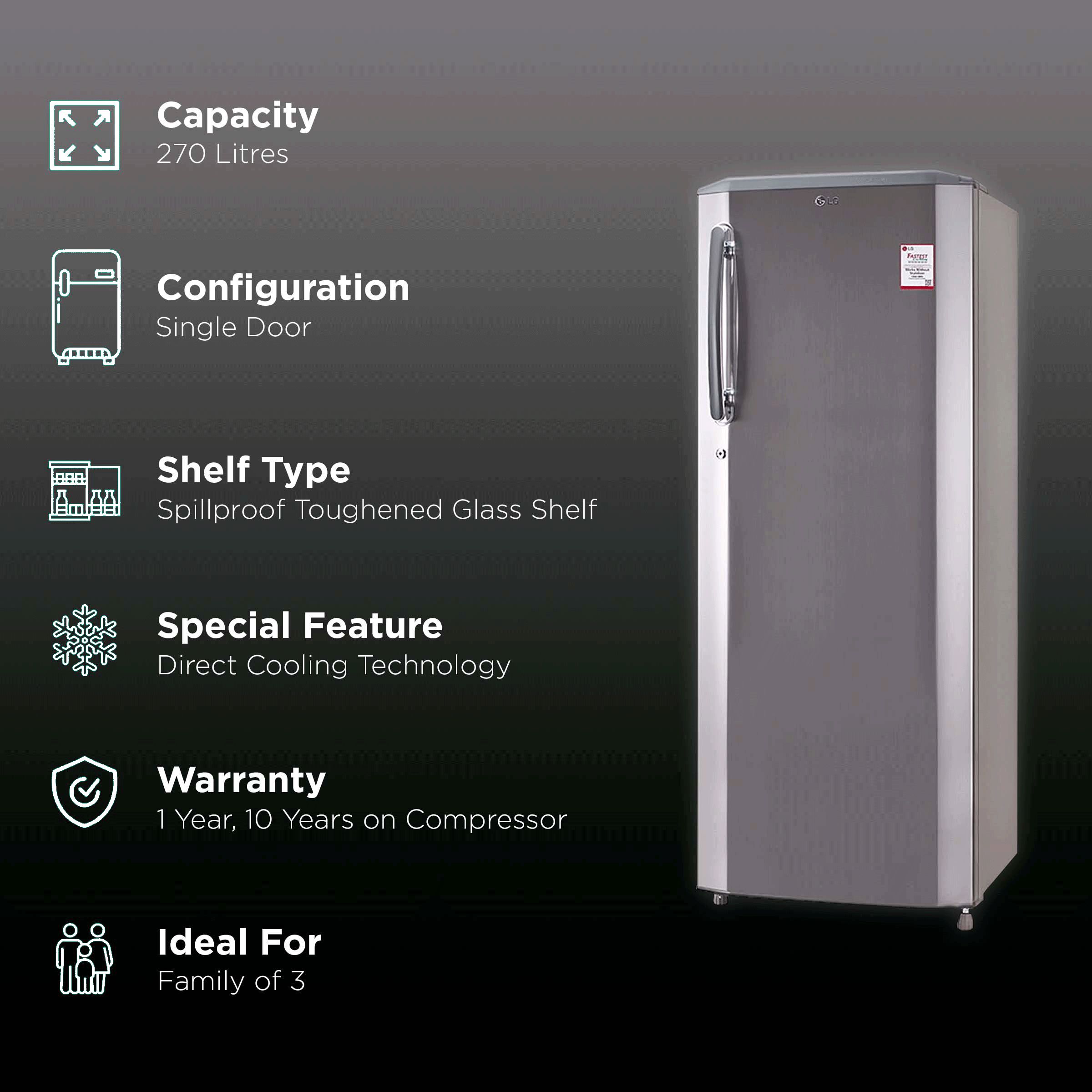Buy LG 261 Litres 3 Star Direct Cool Single Door Refrigerator with
